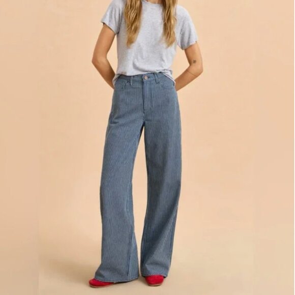 La Ligne Isadora High-Rise Railroad Stripe Wide-Leg Jeans 26 - Picture 2 of 9